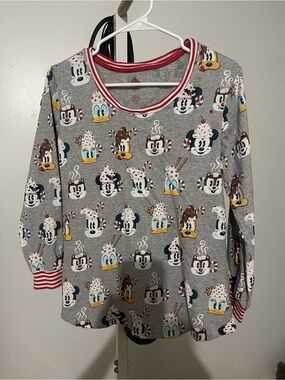 Disney Gray Hot Cocoa Character Pajama Top with Red Trim